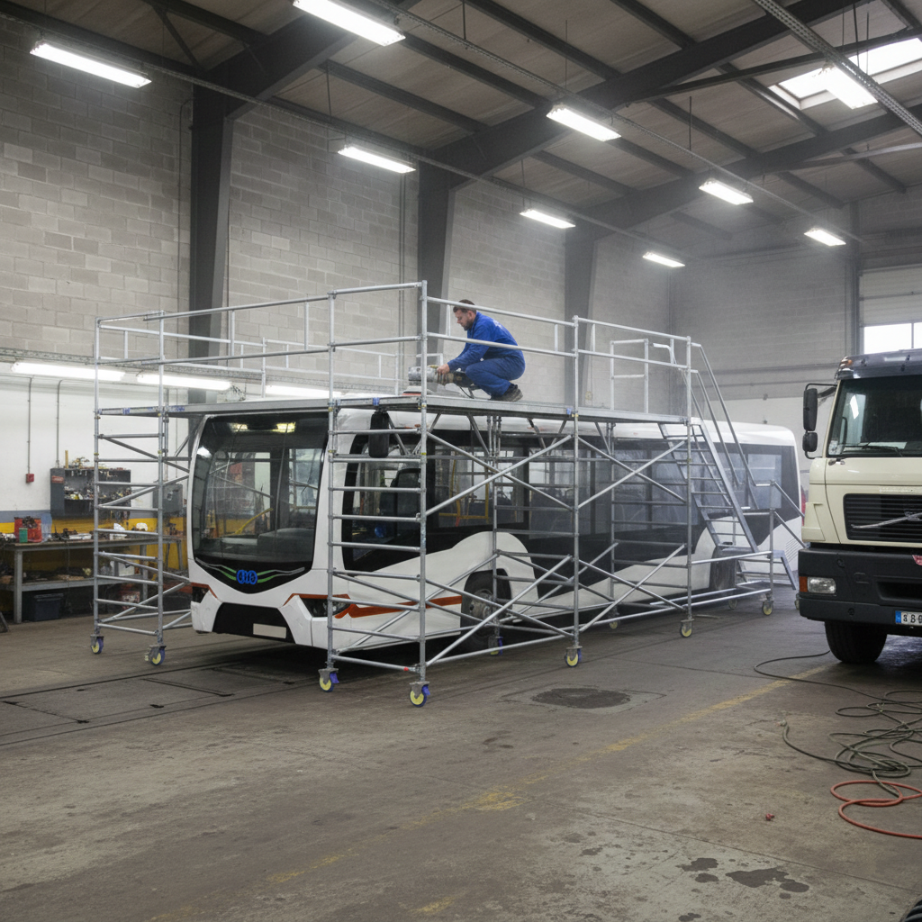 special scaffolding solution for bus repair