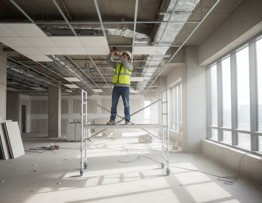worker on SNAPPY foldable scaffolding tower